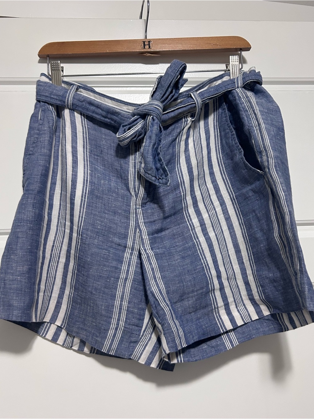 Ralph Lauren Blue Striped Tie-Waist Linen Shorts